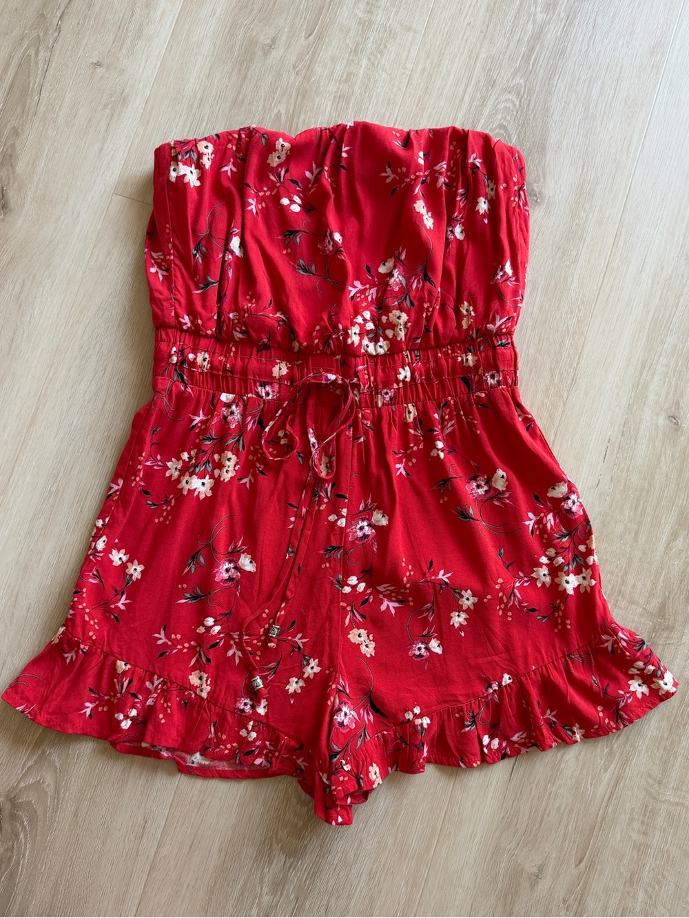 City Studio Red Floral Strapless Romper Shorts